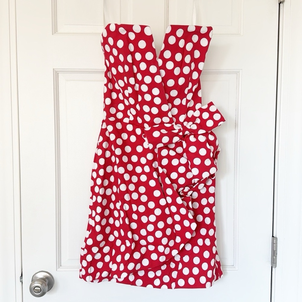 Victor Costa Red and White Strapless Dress
